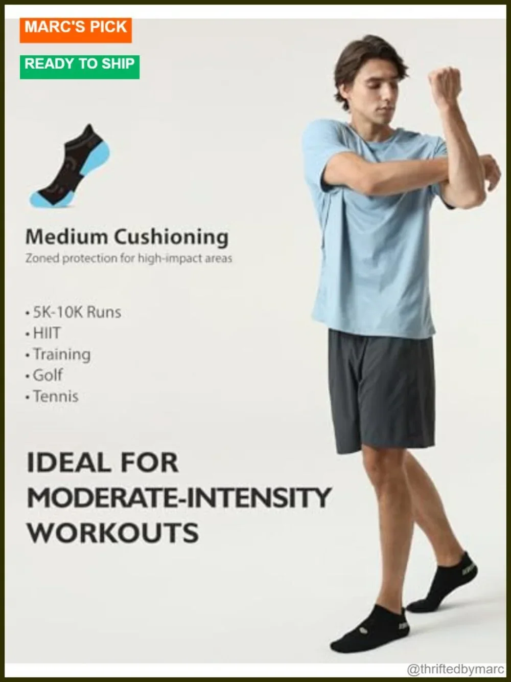 Cushioned Running Socks Ankle Length Breathable Cotton 6 Pairs